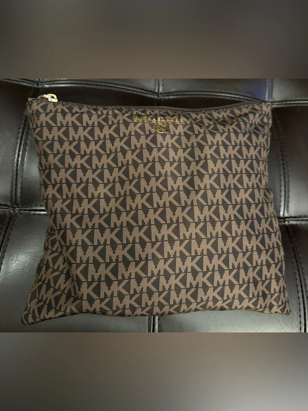 Authentic Michael Kors Brown Logo Jet Set Large Packable Nylon Tote